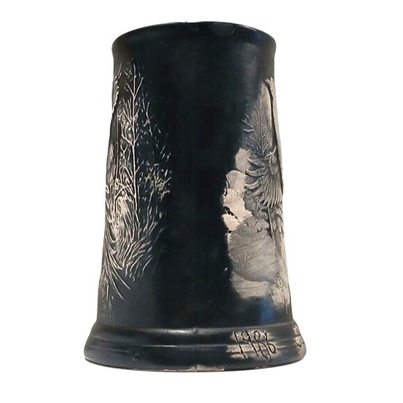 Hand Painted Coffee Mug 16 oz Black Beige Ceramic Art Rustic Scenic Duck Hunter - Picture 3 of 7